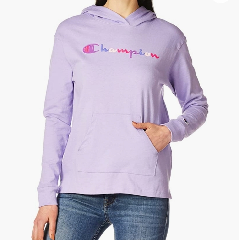 NWT Champion purple middleweight jersey graphic hooded shirt sweatshirt …